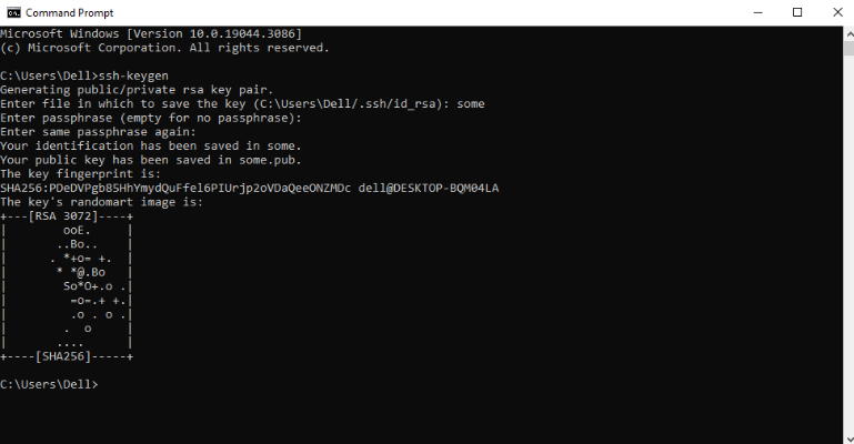 generating SSH key in command prompt