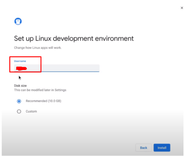 giving name to Linux development environment on Chromebook