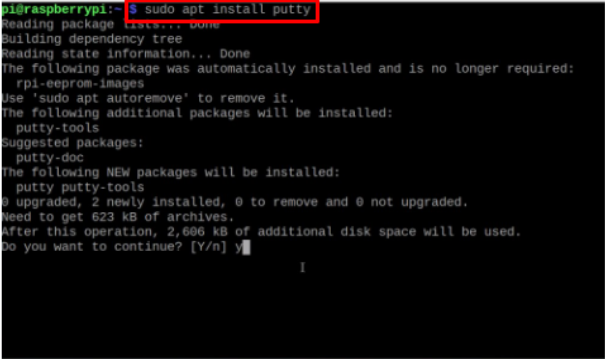 install PuTTY on Raspberry Pi terminal