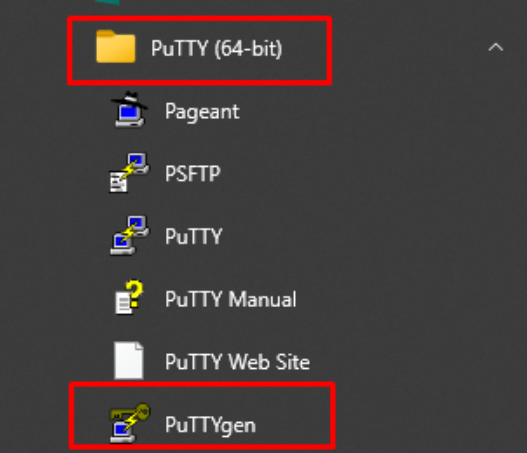 open PuTTYgen on Windows